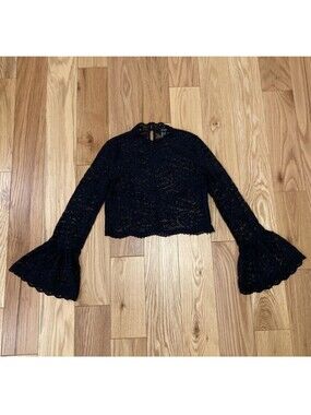 Black Lace Bell Sleeve Crop Top Size M Forever 21 Witchy High Neck Keyhole Goth